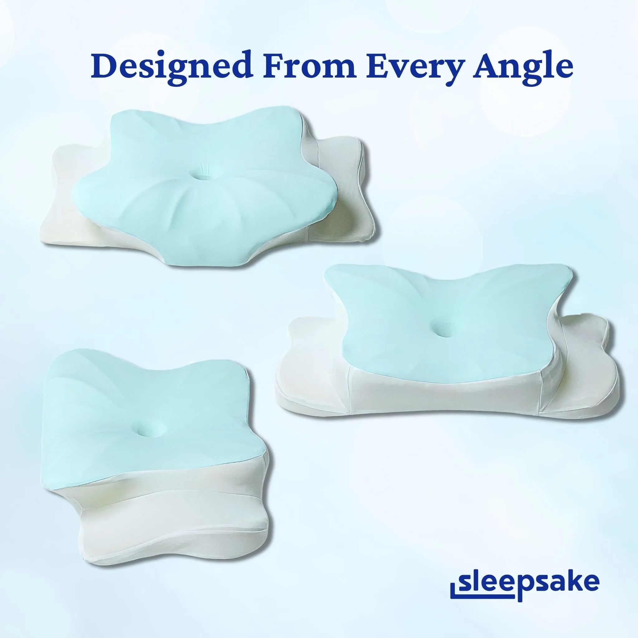 Showcasing the Sleepsake Butterfly pillow in three different orientations