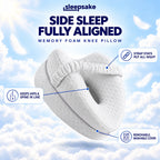 Sleepsake memory foam knee pillow in white – contoured leg pillow for side sleepers with an adjustable strap