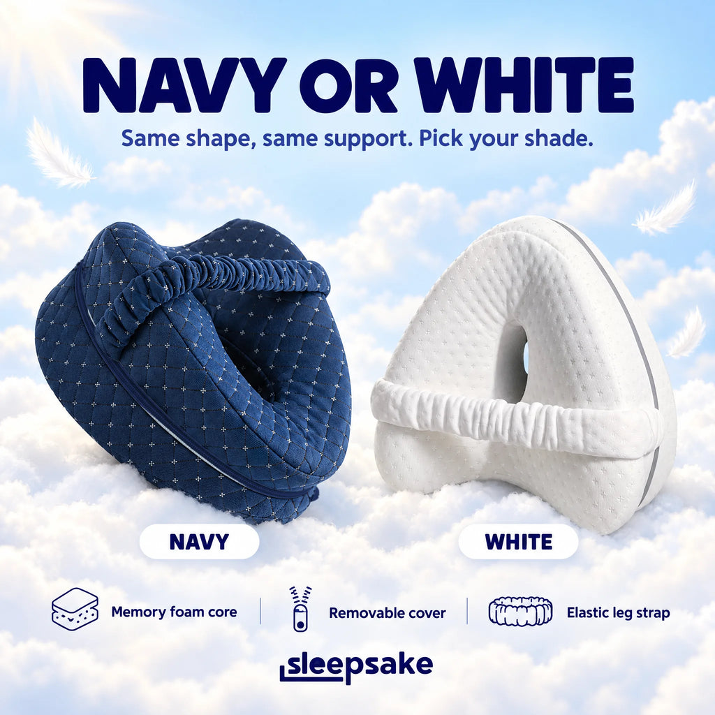 Sleepsake knee pillow in navy and white – memory foam leg pillow for side sleepers